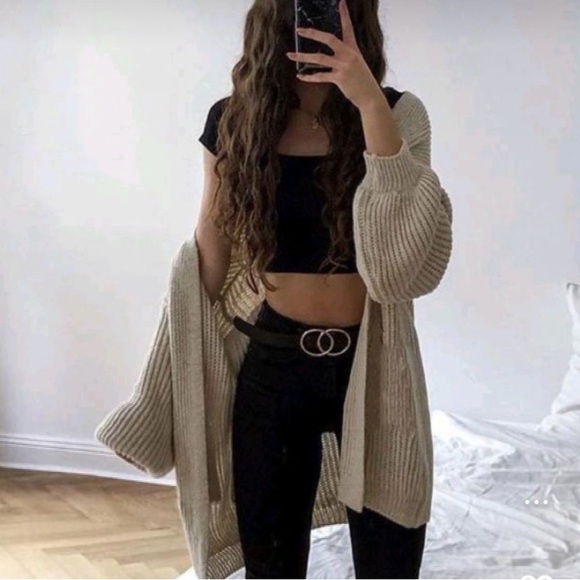 New Tan Balloon Sleeve Cardigan - Picture 3 of 6